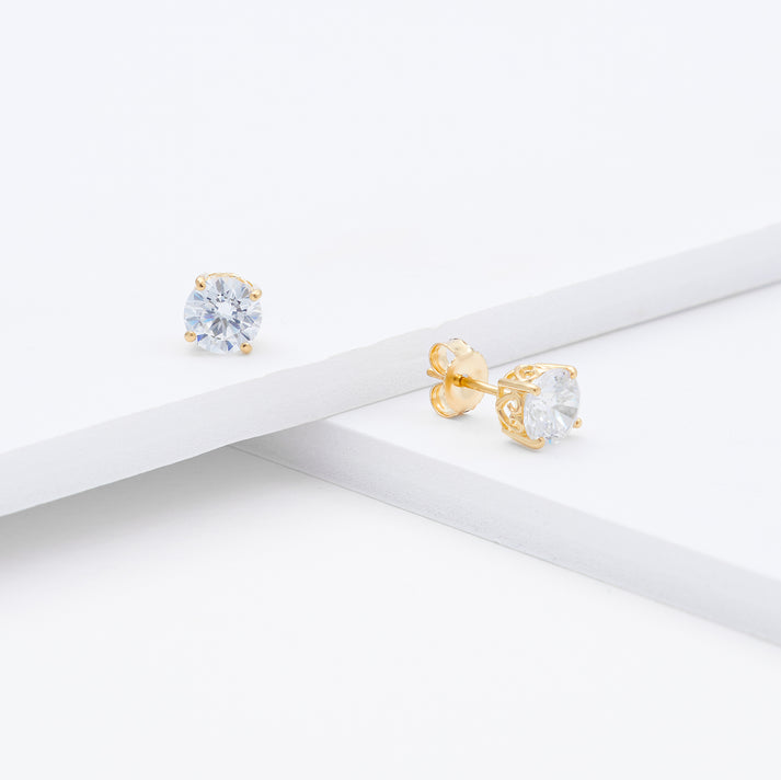Stud Earrings with Zirconia Heart/Arrow - Yellow Gold main image 0