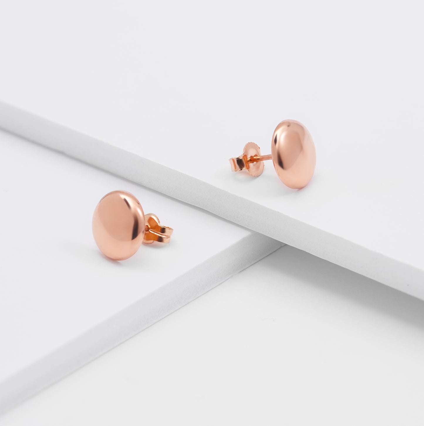 9K Rose Gold Round Stud Earrings 10mm