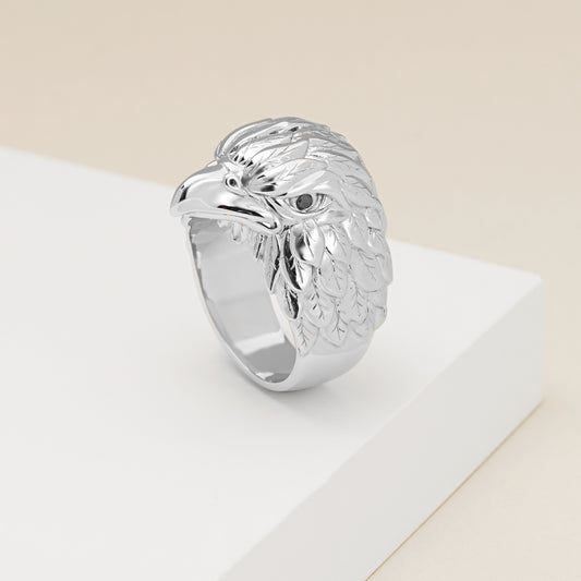 Silver Eagle Ring with Black Diamonds