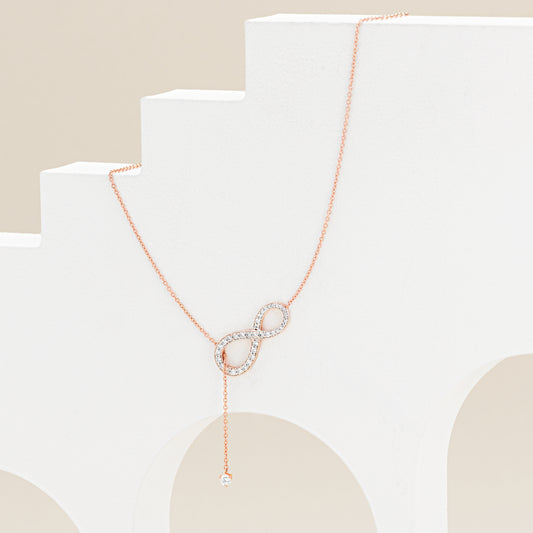 9K Rose Gold Y Necklace With Diamond Set Infinity