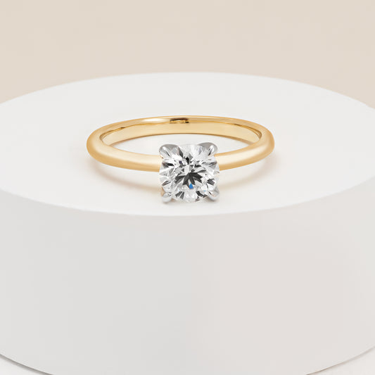 9K Yellow and White Gold 1ct Lab Diamond Solitaire Ring