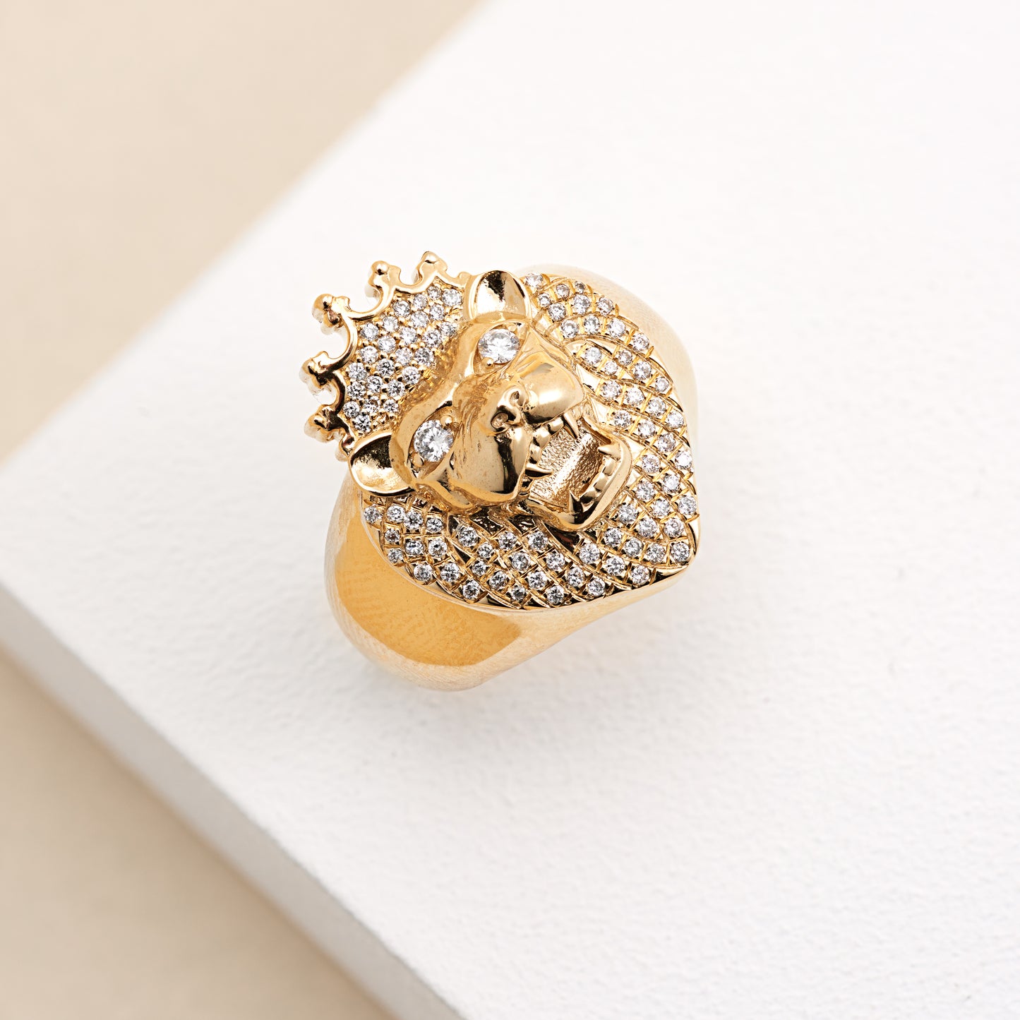 9K Yellow Gold Diamond Lion Ring