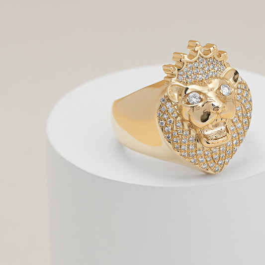 9K Yellow Gold Diamond Lion Ring