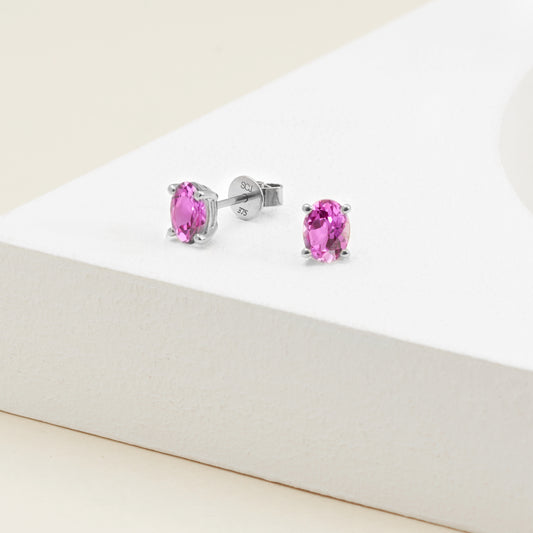 9K White Gold Oval Created Mulberry Sapphire Stud Earrings