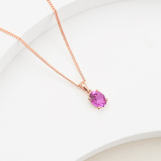 9K Rose Gold Oval Created Mulberry Sapphire Pendant