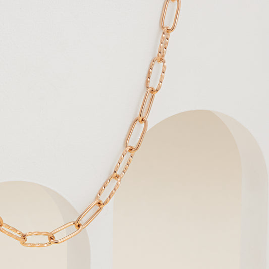 9k Rose Gold Twist And Plain Paperclip Chain 45cm