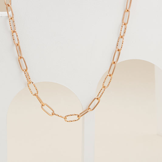 9k Rose Gold Twist And Plain Paperclip Chain 45cm