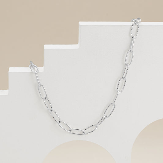 Sterling Silver Twist & Plain Paperclip Chain 45cm