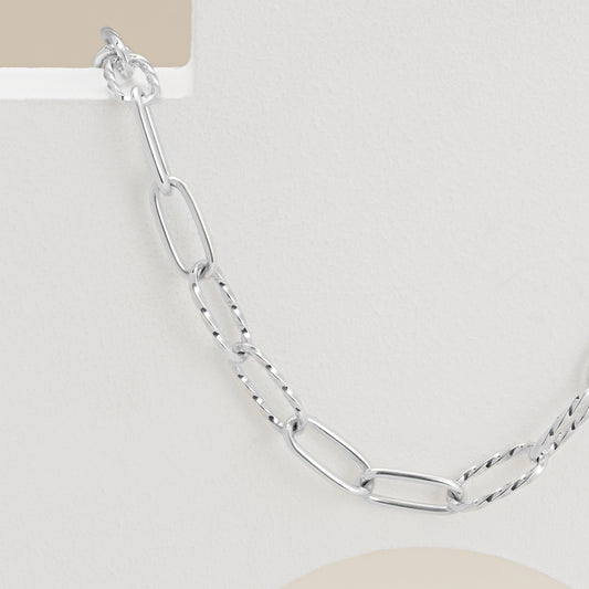 Sterling Silver Twist & Plain Paperclip Chain 45cm