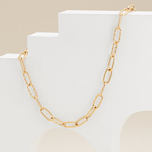 9k Yellow Gold Twist And Plain Paperclip Chain 45cm