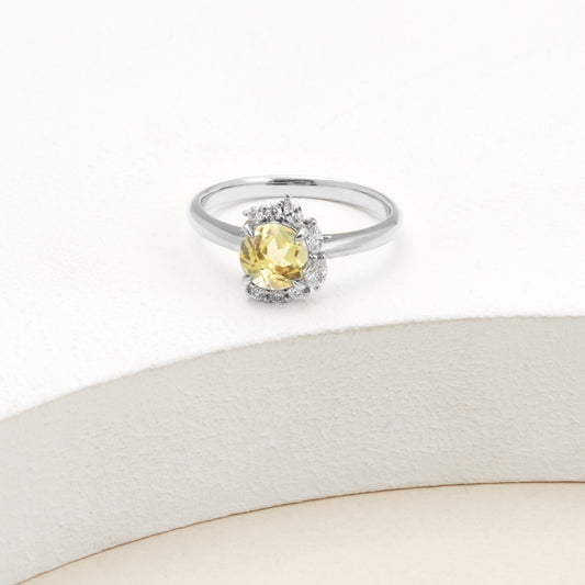 9K White Gold Created Yellow Sapphire and Diamond Half Halo Ring 0.55tdw