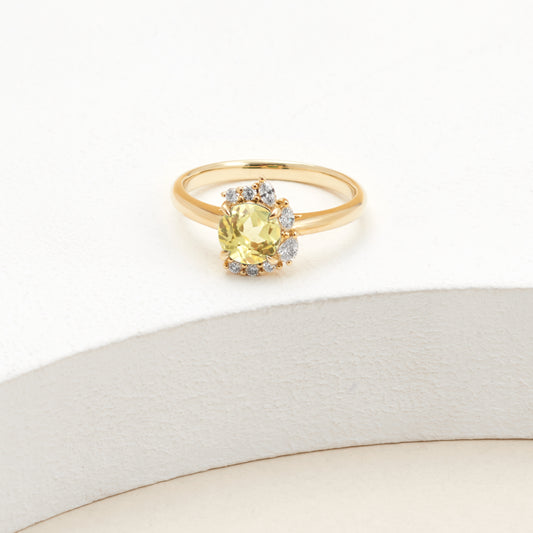 9K Yellow Gold Created Yellow Sapphire and Diamond Half Halo Ring 0.55tdw