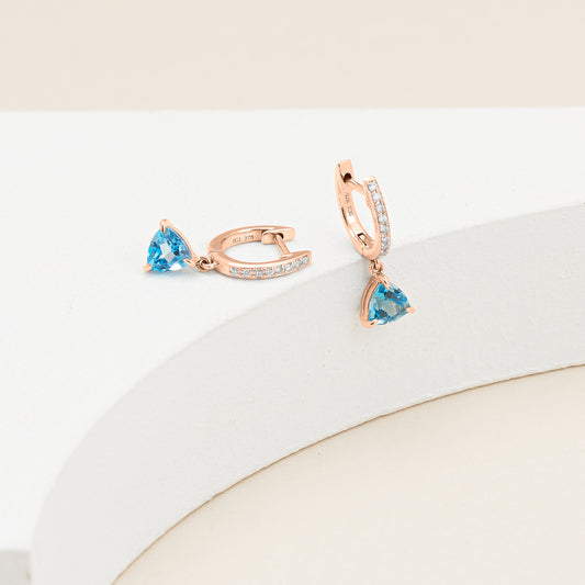 9K Rose Gold Trilliant Cut Created Paraiba Diamond Earrings