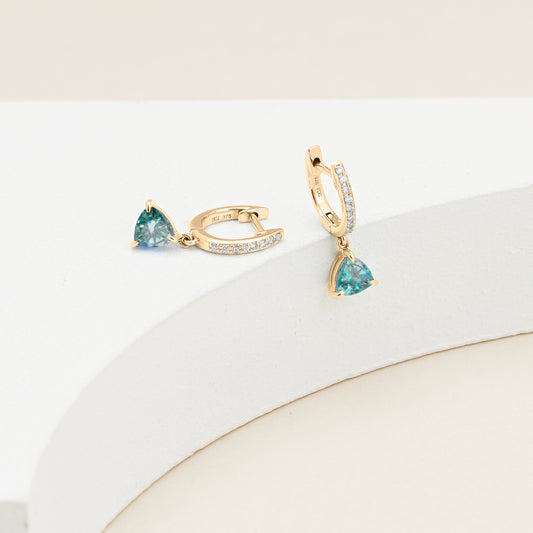 9K Yellow Gold Trilliant Cut Created Alexandrite Diamond Earrings